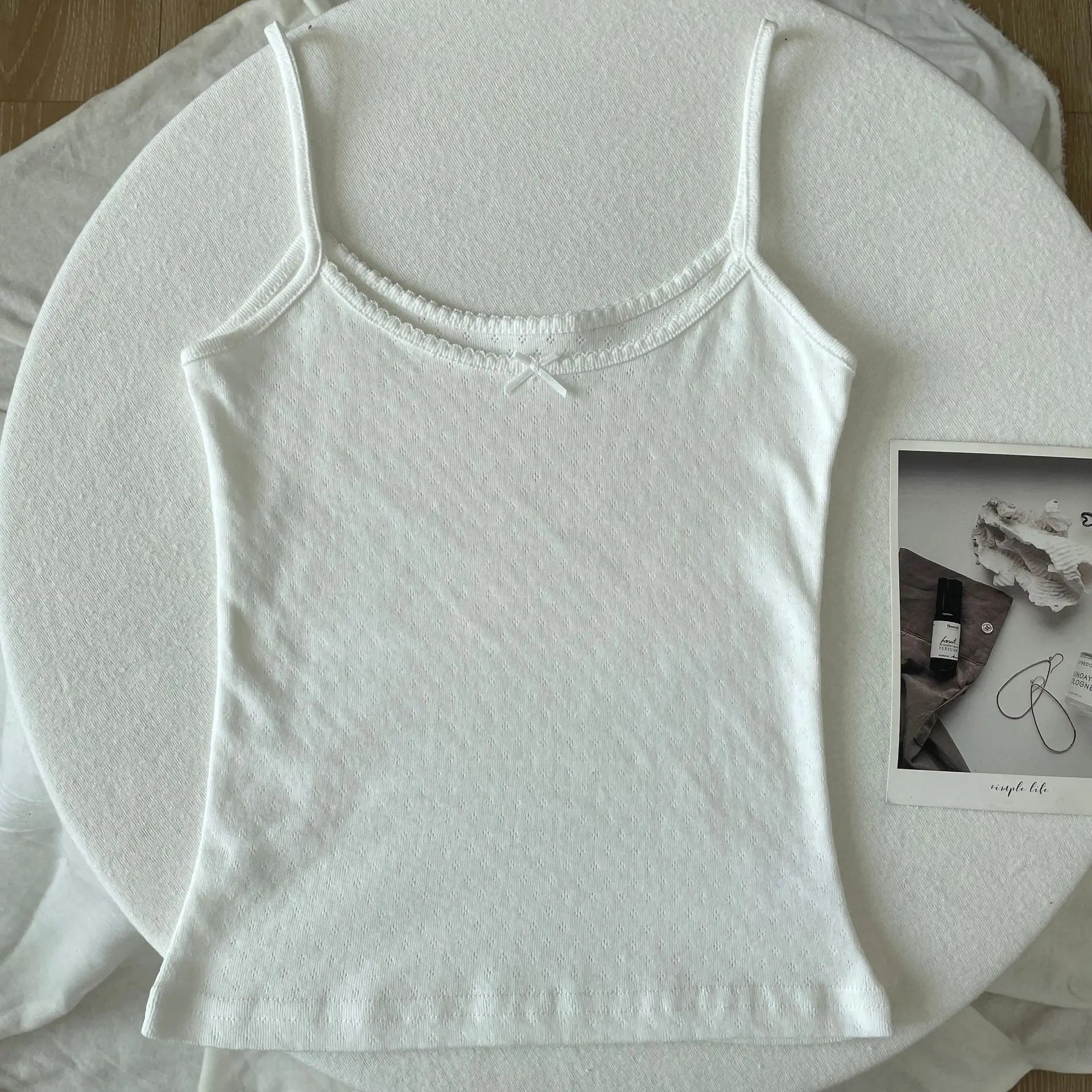 Floral Eyelet Bow Cotton Crop Tops Summer Lace Trim Sleeveless Slim Tank Top Women Preppy Style Sweet Camisole Y2k Clothes voguable