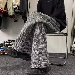 Voguable  Tweed Style Men's Casual Pants Loose Fit American Style Fashion Brand Spring Season Straight Leg Bell Bottoms voguable