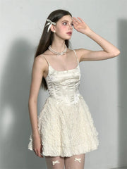 Voguable  Elegant Fairy Dress Women Summer High Waist White Lace Party Mini Dresses Spaghetti Strap Streetwear Korean Fashion voguable