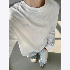 Spring Cotton Long Sleeved T-shirt Men Black White Casual T Shirt Men Streetwear Korean Loose Round Neck T Shirt Mens Top M-3XL voguable