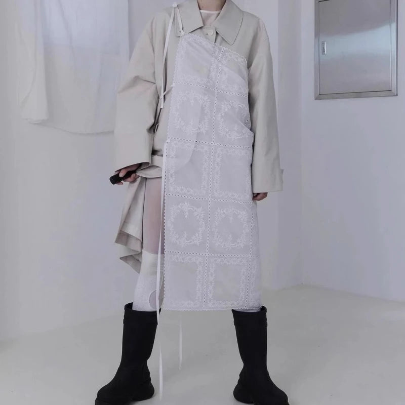 Korean Style Lace Skirts White Y2k 2000s Women Tulle Vintage Harajuku Mesh Overlay Long Skirt Lace Up Retro Streetwear voguable