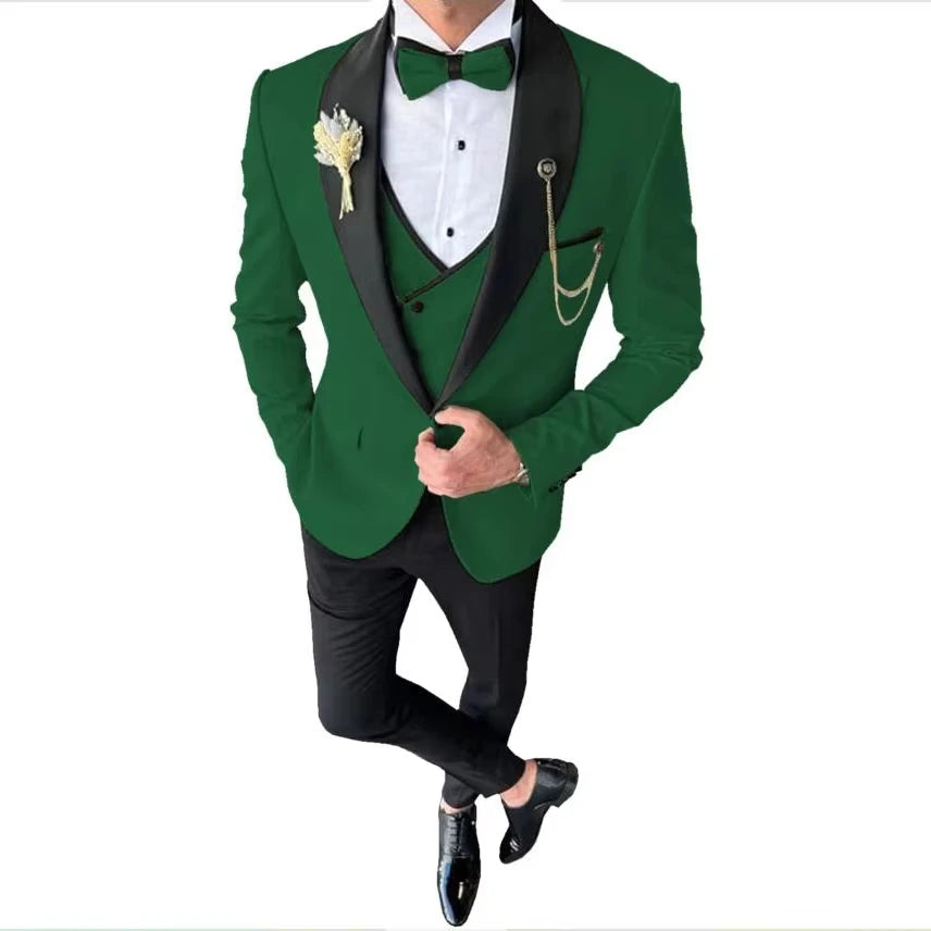 Voguable  New Solid Suits for Men Slim Fit Groom Wedding Suits Tuxedo Best Man Blazer Vest Pants 3 Pieces Fashion Marriage voguable