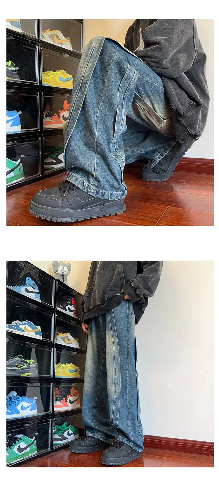 Destroyed Stitching Jeans Men's Blue Washed Jeans Gothic Style Street Trend Clothing Retro Loose Wide Leg Pants straight jeans voguable