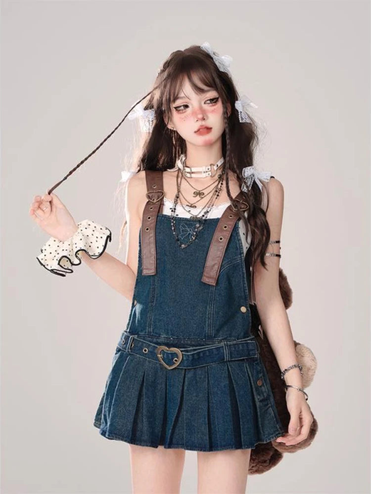 Voguable  2000s Vintage Denim Y2k Mini Dress Women  Elegant Jean Strap Dress Casual Streetwear Sleeveless Dress Korean Fashion Chic voguable