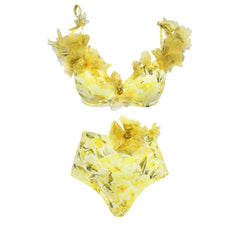 3Pcs Flower Bikinis Sexy Swimsuit Women Swimwear Push Up Bikini Set High Waist Biquini Female Long Skirt Bathing Suit Beachwear voguable