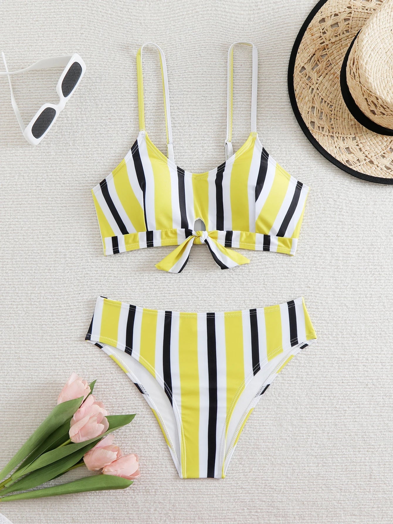 Voguable  High Waist Bikini Women Strappy Swimsuit Sexy Striped Swimwear Female Bathers Bathing Swimming Swim Suit Summer Beachwear voguable