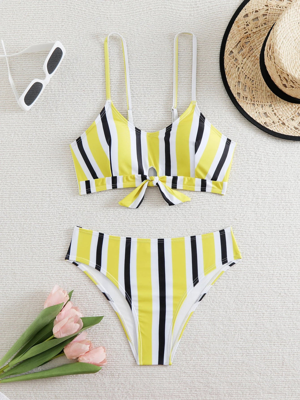 Voguable  High Waist Bikini Women Strappy Swimsuit Sexy Striped Swimwear Female Bathers Bathing Swimming Swim Suit Summer Beachwear voguable