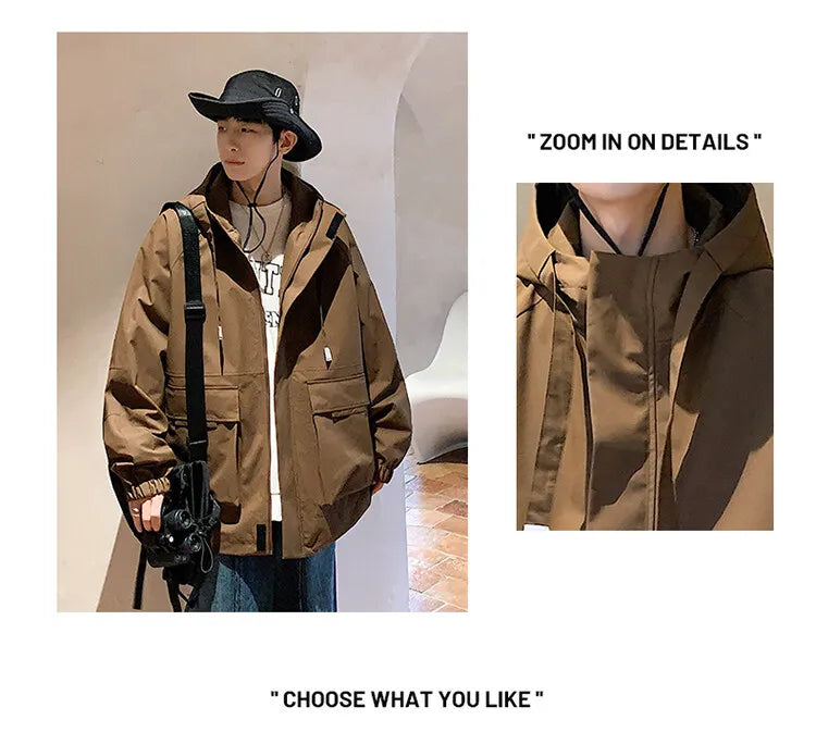 Outdoor jacket Streetwear Coffee Cargo Jacket Men Women 2025 Spring Harajuku Coat Korean Fashion Big Pocket Loose Casual 4Colors voguable