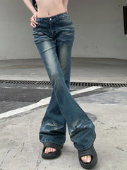 Voguable Vintage Flare Jeans Low Rise Women Sexy Fashion Washed Jean Pants cyber Y2K Grunge Fairycore Denim Trousers Korean voguable