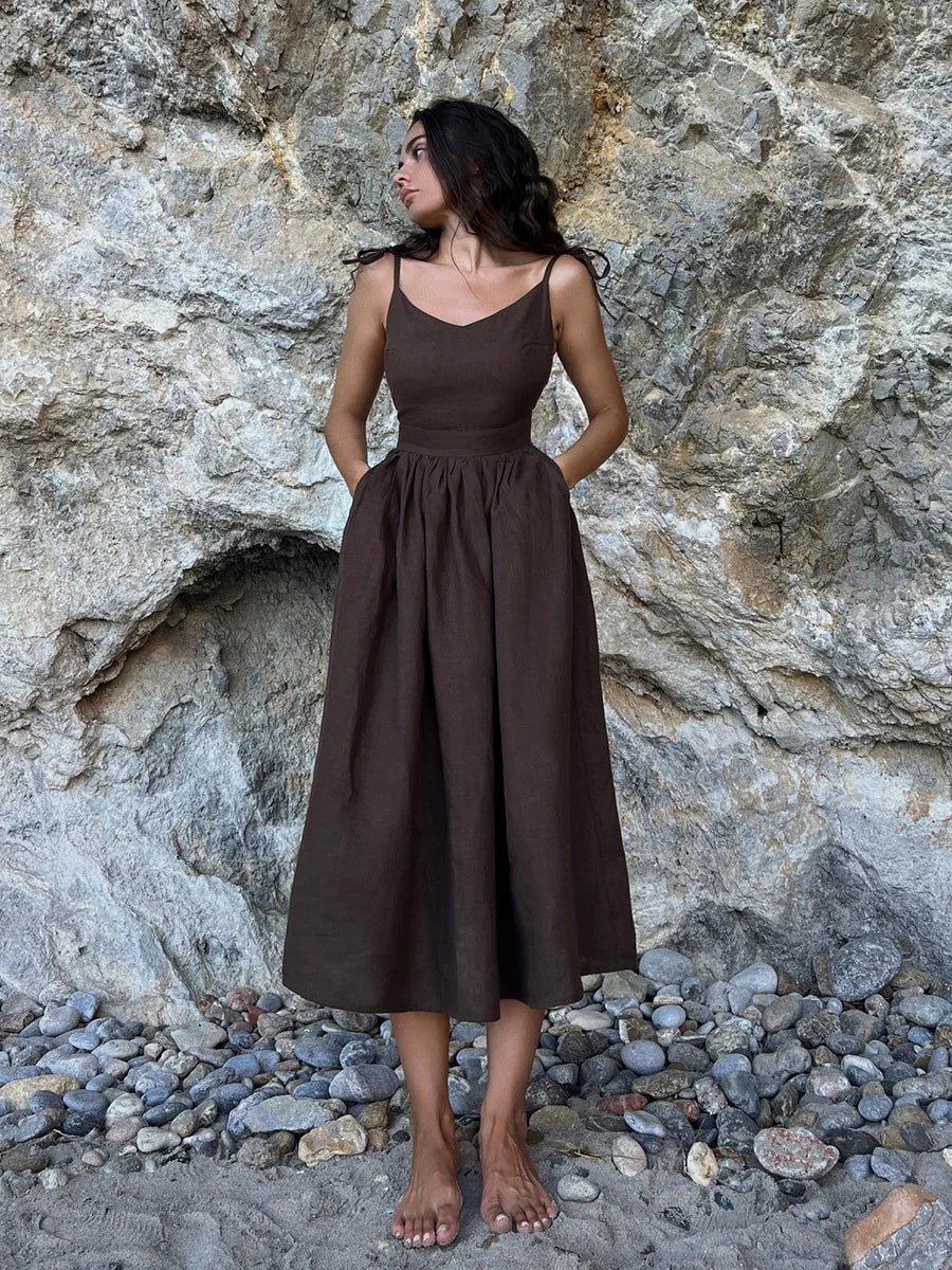 TARUXY Sexy Backless Beach Dress For Women V Neck Splice Folds Long Dresses Womens Party Elegant Bandage Maxi Sundress Female voguable