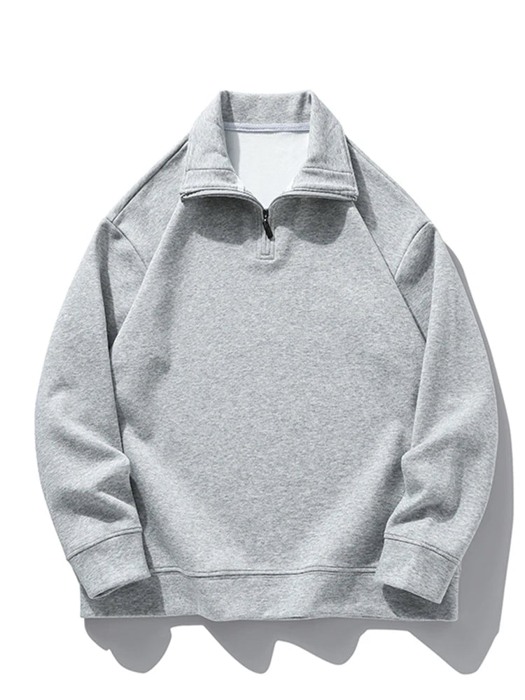 Autumn New Hoodies Men Korean Fashion 320G Heavy Cotton Long Sleeved Half Zip-Up Sweatshirts voguable