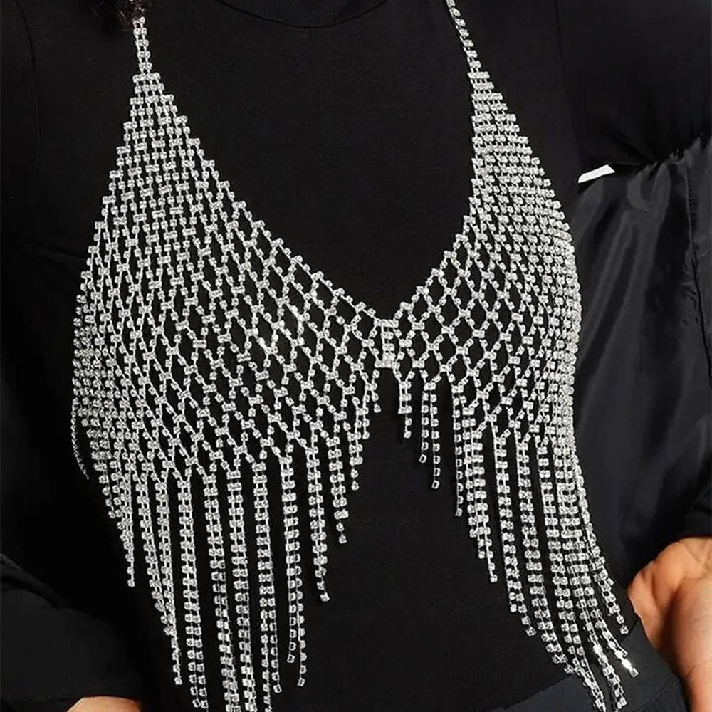 Voguable  Hot Sale Full Rhinestones Tassel Women Bra Body Chain Good Quality Crystal Underwear Nightclub Jewelry voguable