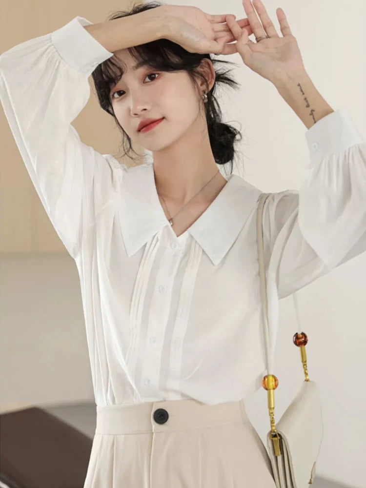 Voguable  Preppy Style Women Sweet Shirt Korean Elegant Simple Blouse Spring Long Sleeve All Match Casual Vintage Female Loose Tops voguable