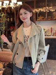 England Stand Collar Jacket Women Loose Long Sleeve Vintage Short Coat Fall Causal Double Breasted Lady Elegant Design Tops voguable