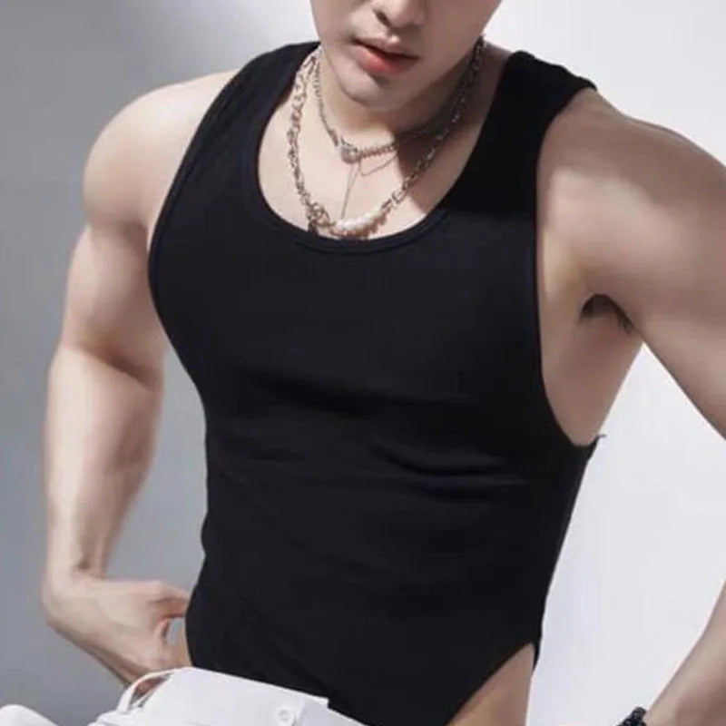 Voguable  Comfortable Printing Men's Homewear New Round Neck Slim Casual Tank Tops Korean Style Personality Motion Bottoming Shirt voguable