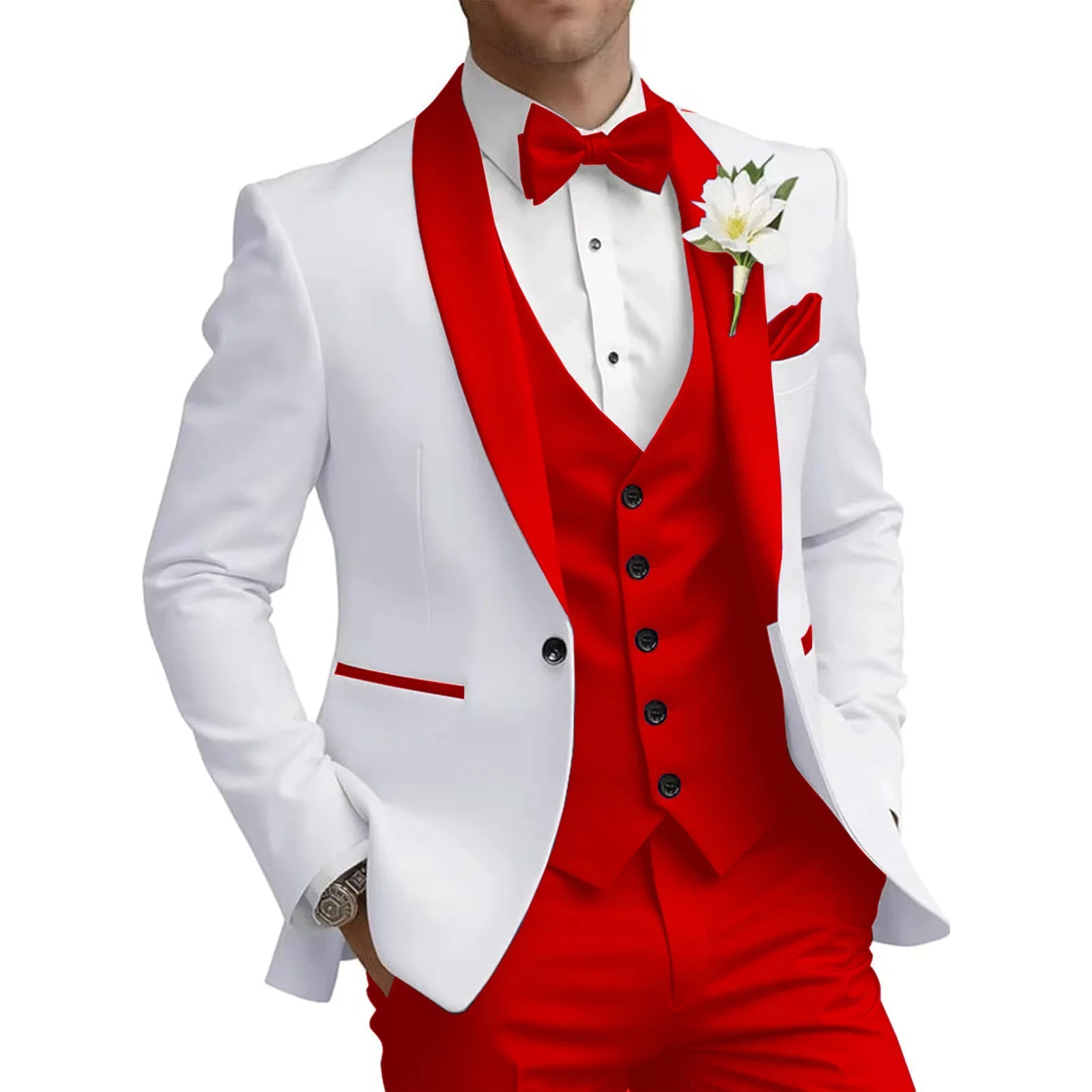 Voguable  Dark blue New Men's 3 Piece Suit Business Formal Set Groom & Groomsman Wedding Suit Elegant Prom & Party Outfit voguable
