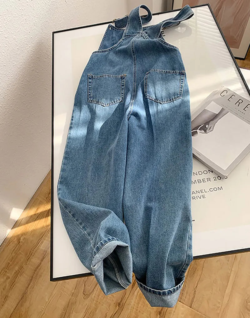 Voguable  Jumpsuits Women Streetwear Denim Overalls Vintage Loose Casual Wide Leg Pants High Waist Strap Straight Jeans Trousers New voguable