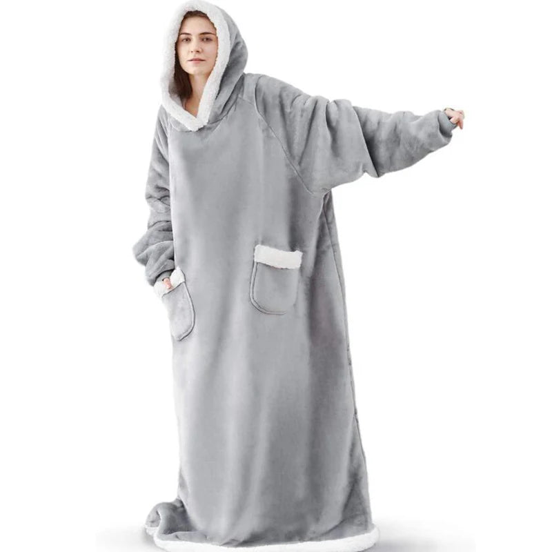 Oversized Hoodie Blanket Women Winter Warm Plush Hoodies Sweatshirt Men Loose Casual Super Long TV Blanket Giant Hoodie Blankets voguable