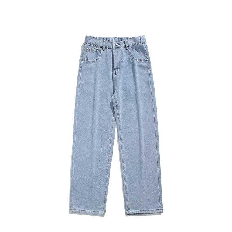 Spring Autumn New Fashion Korean Loose Straight Jeans Men Baggy Pants Elastic Waist Wide Leg Casual Pants Men's Clothes 5 Colors voguable