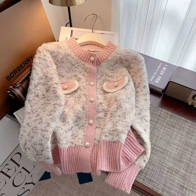 Autumn Winter Elegant women Cardigan Korean chic Thick warm Single breasted sweater Y2K female Casual o neck Crop knit Coats voguable