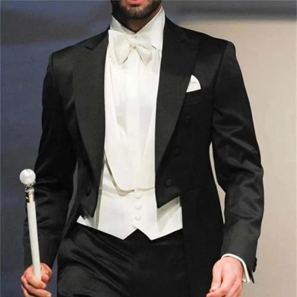 Voguable  3 Pieces  Jacket +Pants +Vest Italian Gentleman Style Wedding Man Long Tail Coat Groom Prom Tuxedos Formal Mens Suits voguable