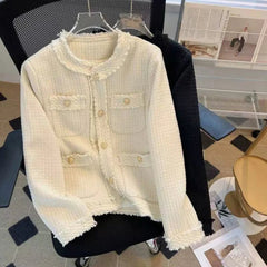 Fashion Tweed Jacket Women Winter Thick Warm Single Breasted O Neck Coats Korean Elegant Office Lady All Match Outwear Mujer New voguable