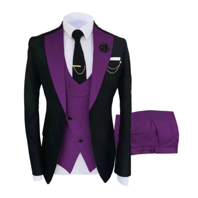 Voguable  Men Suits 3 Pieces Tailored Best Man Groom Wedding Tuxedo Slim Fit Two-color Blazer Jacket  Vest Pant Tuxedo Clothing voguable