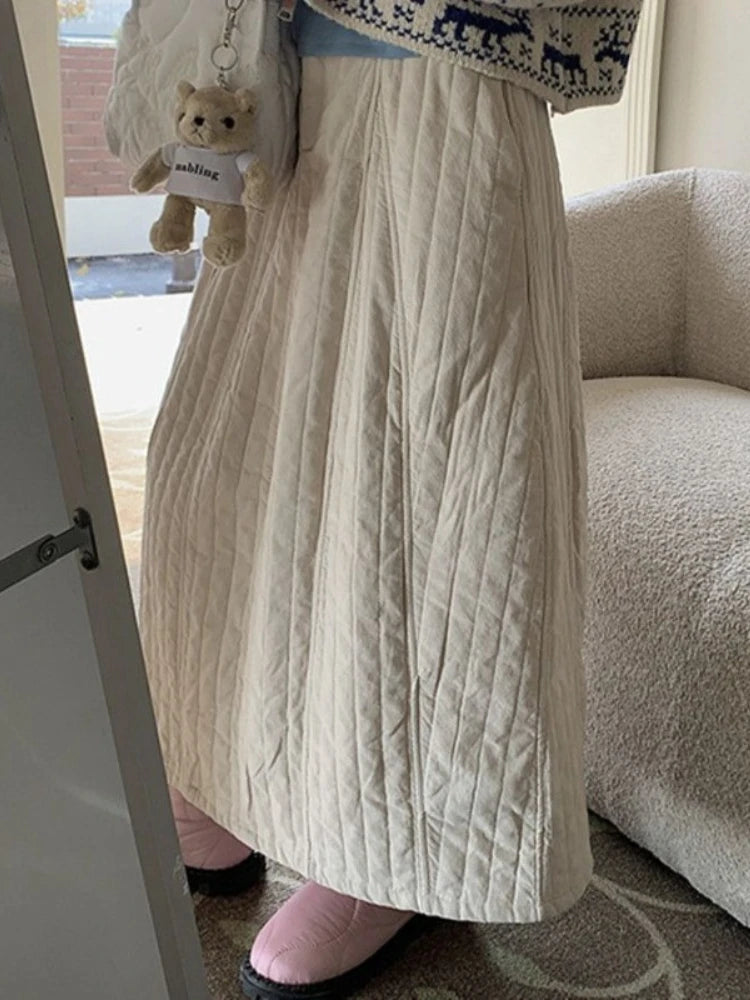 Japanese Style Long Skirt Women Vintage Harajuku Thick Skirt Autumn Winter Solid Streetwear A-line Skirts Aesthetics voguable