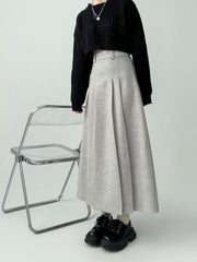 Women's A-line Black Pleated Skirt Vintage 90s Aesthetic Y2k Grey Long Skirt Harajuku Korean Skirts 2000s Clothes 2024 voguable