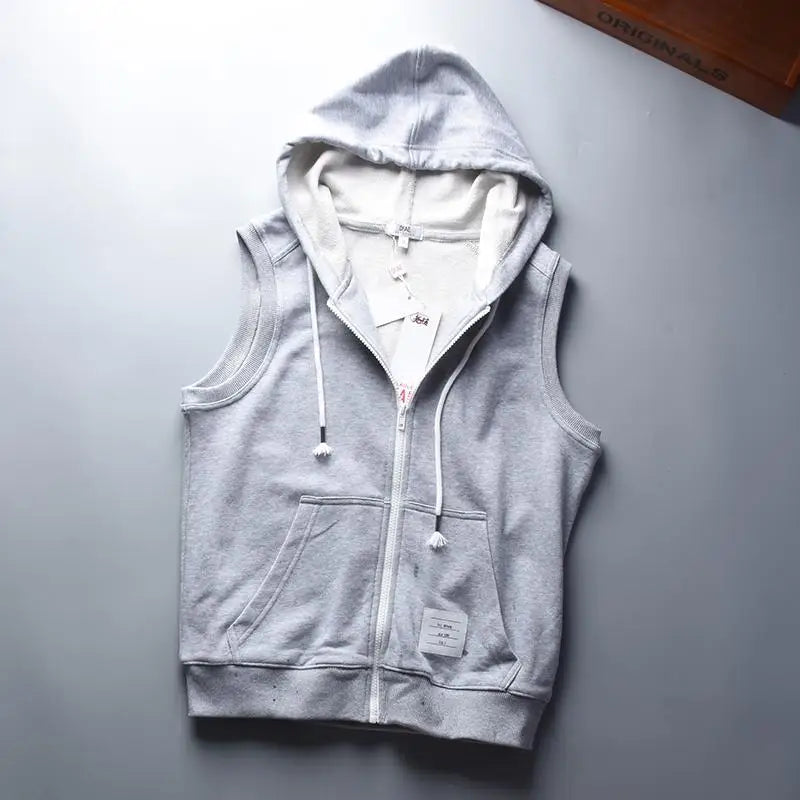 Voguable  American Retro Casual Vest Men's Large Size 300 Catties Loose Zipper Cardigan Versatile Hooded Vest Shoulder voguable