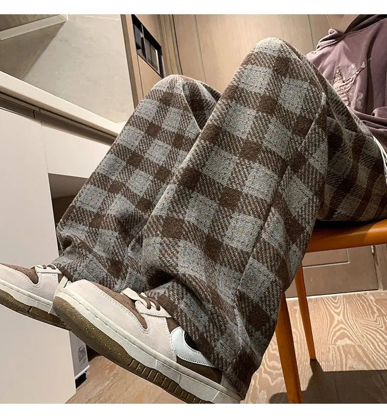 Voguable Green Plaid Pants Men Harajuku Winter Wide Leg Checked Trousers Male Oversize Big Size Casual Sweatpants Streetwear 8XL voguable
