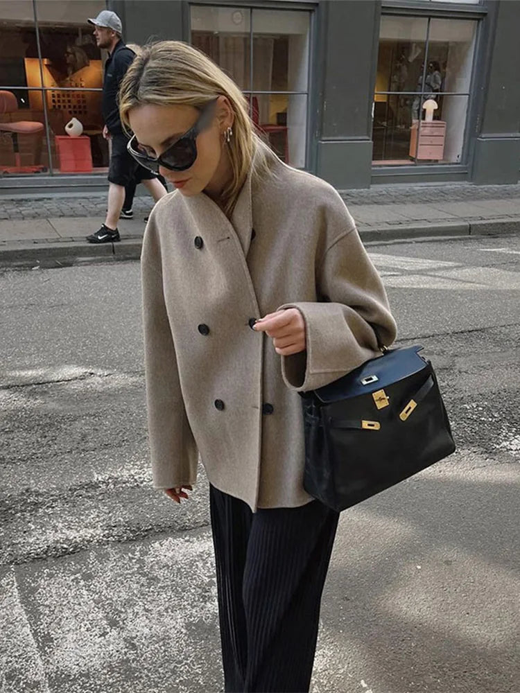 Women's Woolen Coats Loose Casual Retro Double Breasted Stand Collar Short Jacket Office Lady Outerwear Autumn Winter 2024 voguable