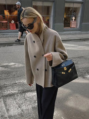 Women's Woolen Coats Loose Casual Retro Double Breasted Stand Collar Short Jacket Office Lady Outerwear Autumn Winter 2024 voguable