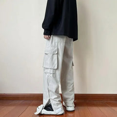Voguable Zipper Cargo Pants Men Cotton White Cargo Trousers Male Hip Hop Streetwear Vintage Loose Casual Safari Style Pocket voguable