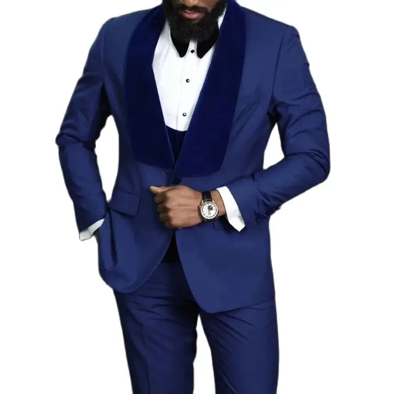 Voguable  New Design Formal Groom Tuxedo Suits For Men Velvet Shawl Lapel Slim Fit Formal Wedding Male Suit 3 Piece Set(Jacket+Vest+Pants) voguable