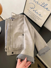 Women Faux Suede Y2K Jacket American Retro O Neck Long Sleeve Casual Coat Retro Casual Harajuku Streetwear Fall Winter Tops voguable