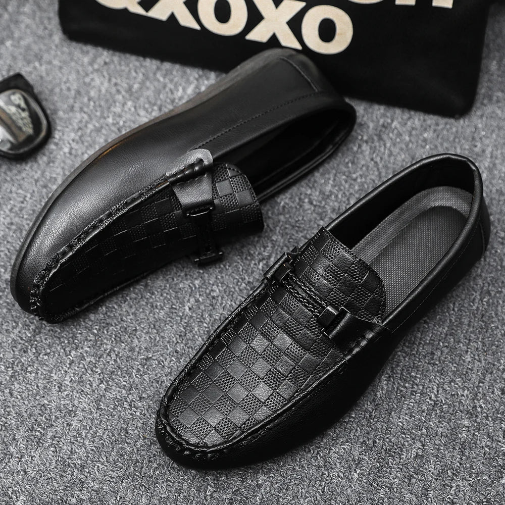 Voguable  Designer Black Leather Loafers for Men High Quality Soft Sole Moccasin Casual Comfort Dress Shoes Lightweight Urban Street Style voguable