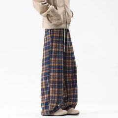 Autumn Thick Pants Men Warm Fashion Retro Plaid Pants Men Streetwear Loose Wide Leg Pants Mens Oversized Vintage Trousers M-3XL voguable