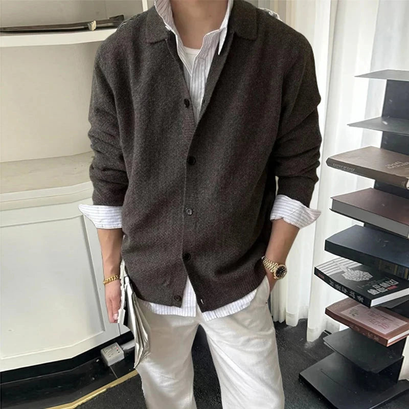 Japanese Retro Men's Cardigan Coats Light Luxury Knitted Lapel Long Sleeve Sweater Jacket Leisure Premium Quality Knitwear M-3XL voguable