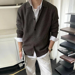 Japanese Retro Men's Cardigan Coats Light Luxury Knitted Lapel Long Sleeve Sweater Jacket Leisure Premium Quality Knitwear M-3XL voguable