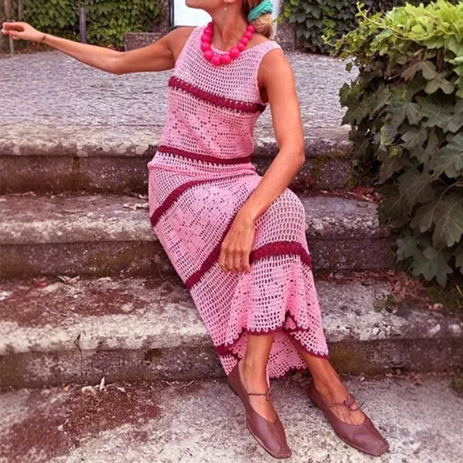 Voguable  European and American  source manufacturers knitted sweaters contrasting vests hollow dress spring and summer voguable