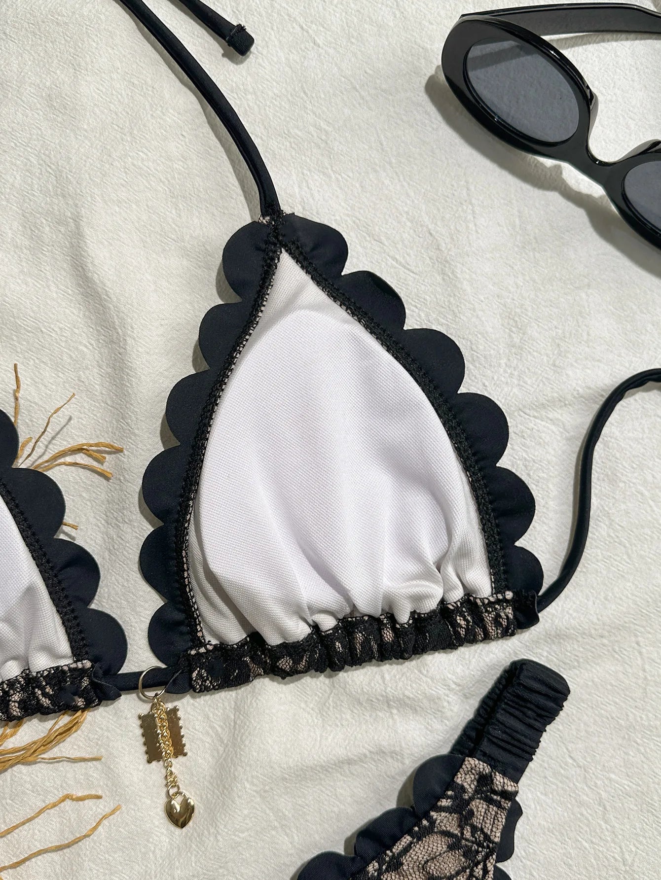 Voguable  Sexy Black Lace Micro Bikini Women Metal Ornament Ruffles Push Up Bra Thong Swimwear Summer Bathing Suit Holiday Swimsuit voguable