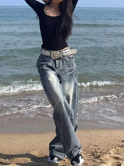 HOUZHOU Y2k Vintage 90s Streetwear High Waist Wide Leg Pants American Retro Grunge Casual HipHop Oversized Baggy Denim Pant 2024 voguable