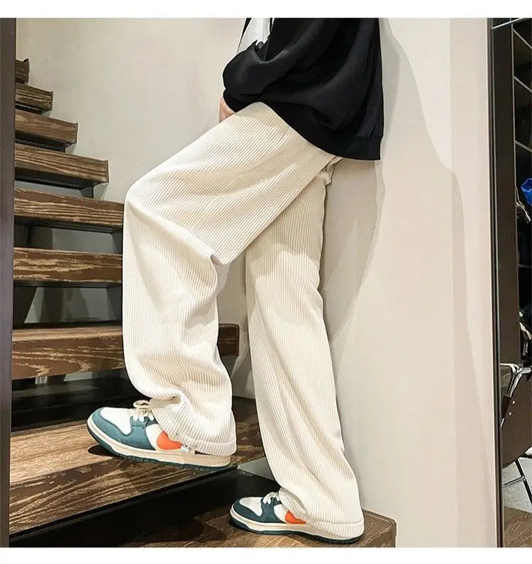 Autumn Corduroy Straight Trousers Men Loose Solid Casual Drape Trousers Harajuku Fashion Drawstring Street Wide Leg Sweatpant voguable