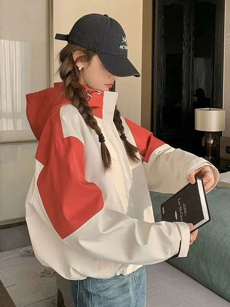 Vintage Patchwork Cargo Jacket Women Loose Preppy Style Long Sleeve Sweet Coat Casual Fall Female Retro All Match New Tops voguable