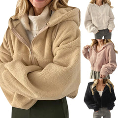 Winter Cropped Fleece Sweatshirt Jacket Women's Casual Thick Warm Plush Zip Up Hoodies Coats Trendy Winter Clothes Women voguable