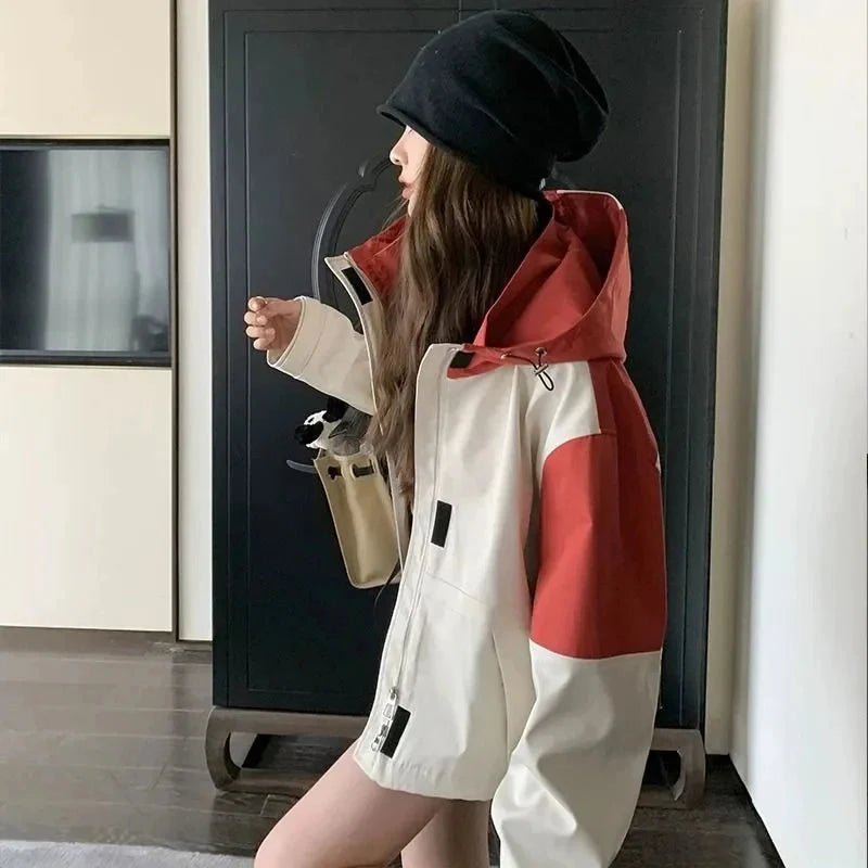 Vintage Patchwork Cargo Jacket Women Loose Preppy Style Long Sleeve Sweet Coat Casual Fall Female Retro All Match New Tops voguable