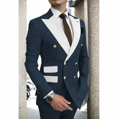 Voguable  Men's Modern Slim Fit Double Breasted Tuxedo Suit with Peak Lapel for Wedding Business Evening Party voguable