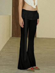 Voguable Black Lace Up Ruffled Skirt Pants Low Waist Women Coquette Y2K Streetwear Wide Leg Trouser Fashion Flare Pants Harajuku voguable