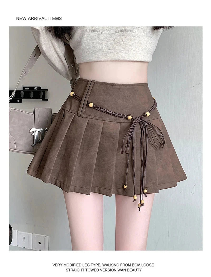 Pu Sexy Pleated Skirts Women High Waist Vintage Mini A Line Skirt Fall Winter Casual Preppy Style Female Sweet Retro Skirt voguable